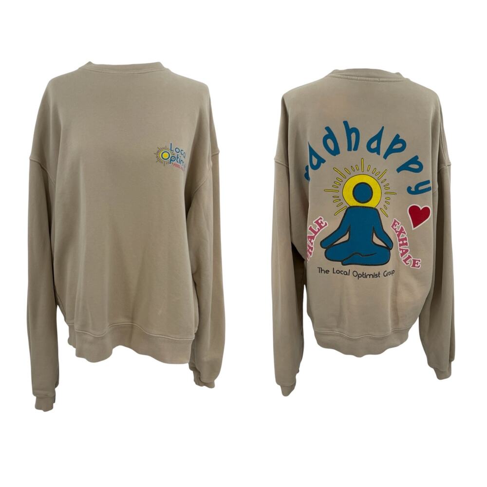 Madhappy Local Optimist Inhale Exhale Graphic Crewneck Sweatshirt Tan Size Small